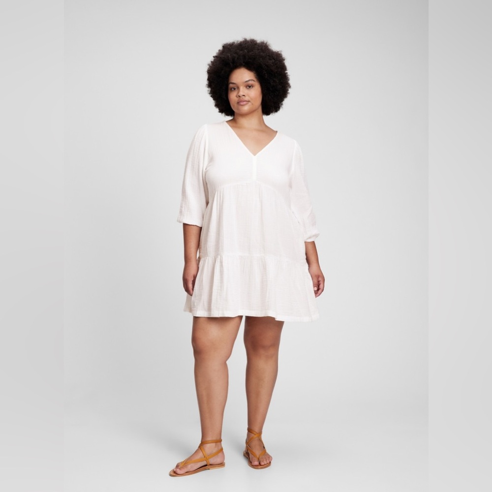 Gap crinkle gauze tiered white mini dress XL tall